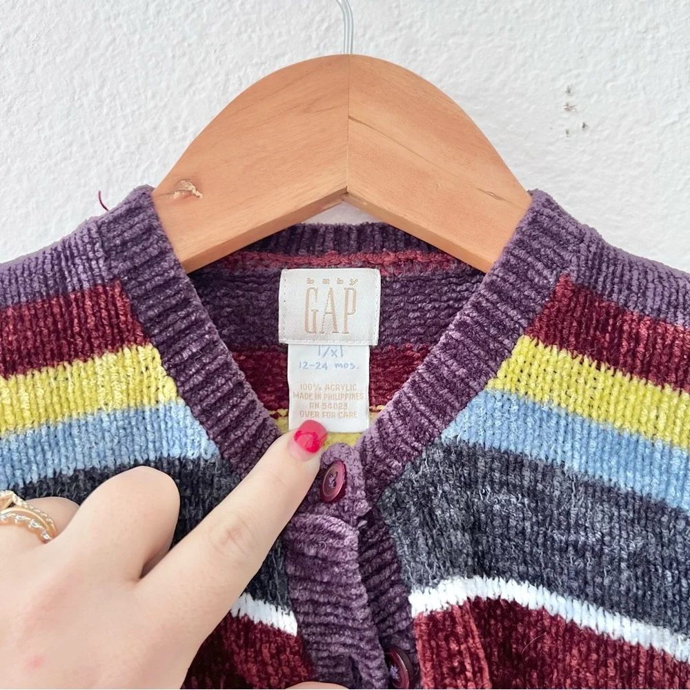 Vintage Y2K Baby Gap Striped Chenile Cardigan Sz 12-24M
